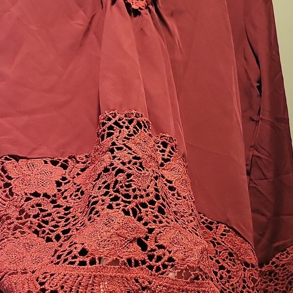 Elegant Lace Trim Burgundy Women's Top SzXXL - Picture 4 of 5